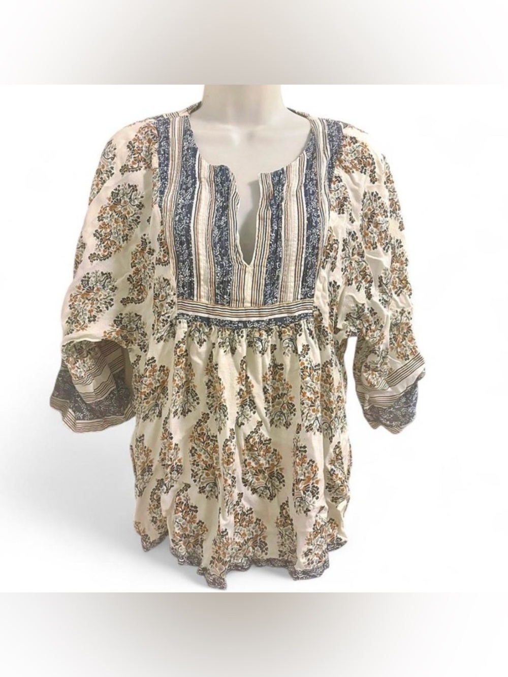 Lucky Brand Natural Muticolor mixed Print Peasant Blouse